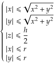 Система неравенств цилиндра, который находиться в центре координат, и имеет радиус r, и высоту h